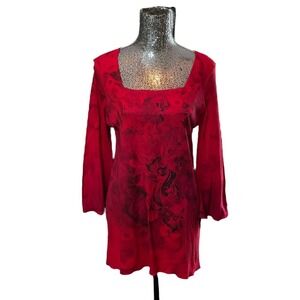 Vintage Y2K Whimsigoth Flare Sleeve Graphic Tunic Top Large Goth Fairy Grunge